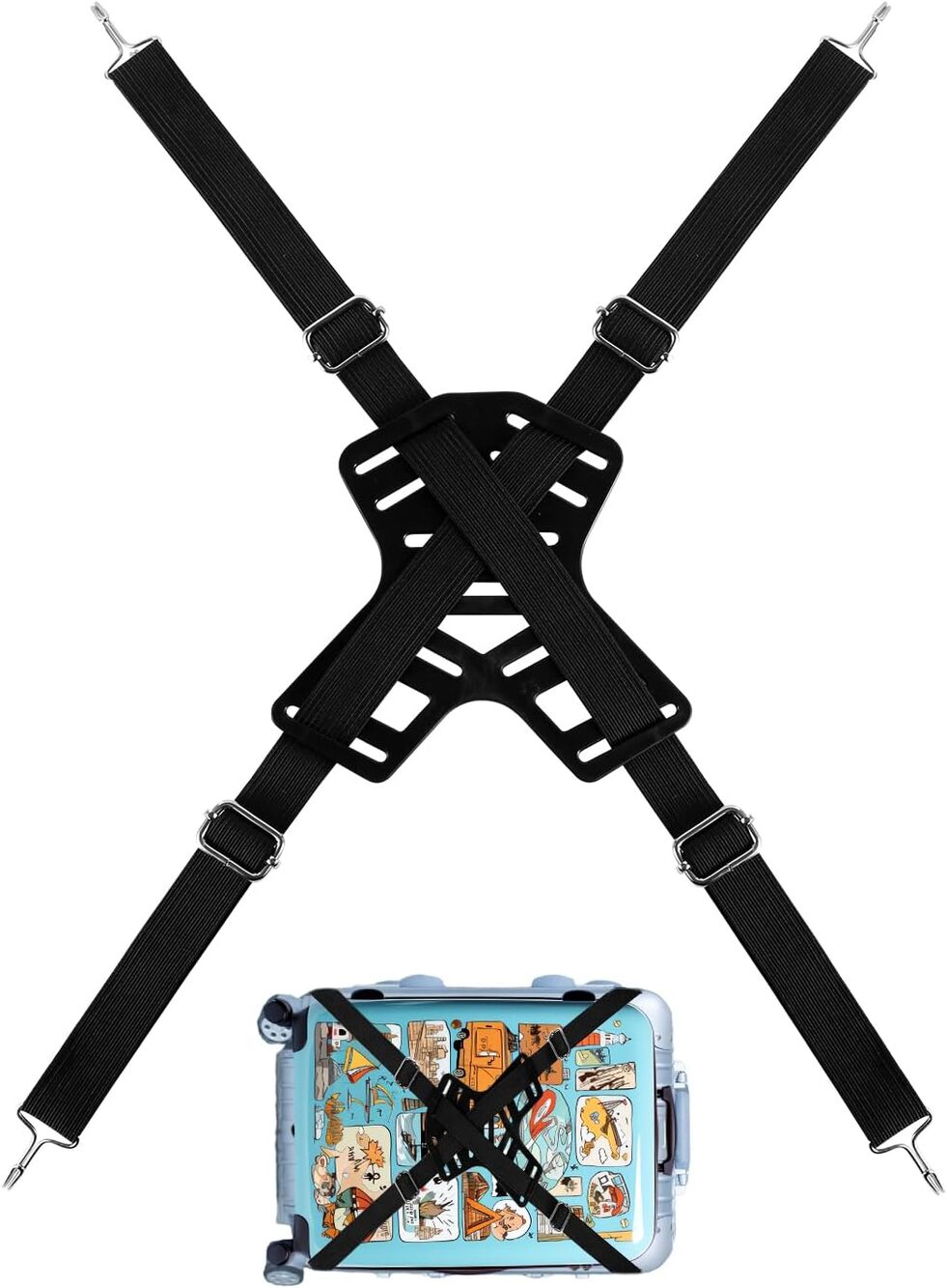Elastic Bungee Strap, 4-Way Flat Bungee Cord with Hooks Adjustable Tie Down